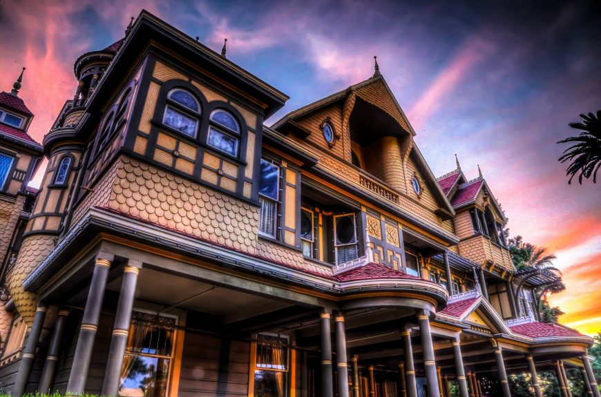Winchester Mystery House at sunset